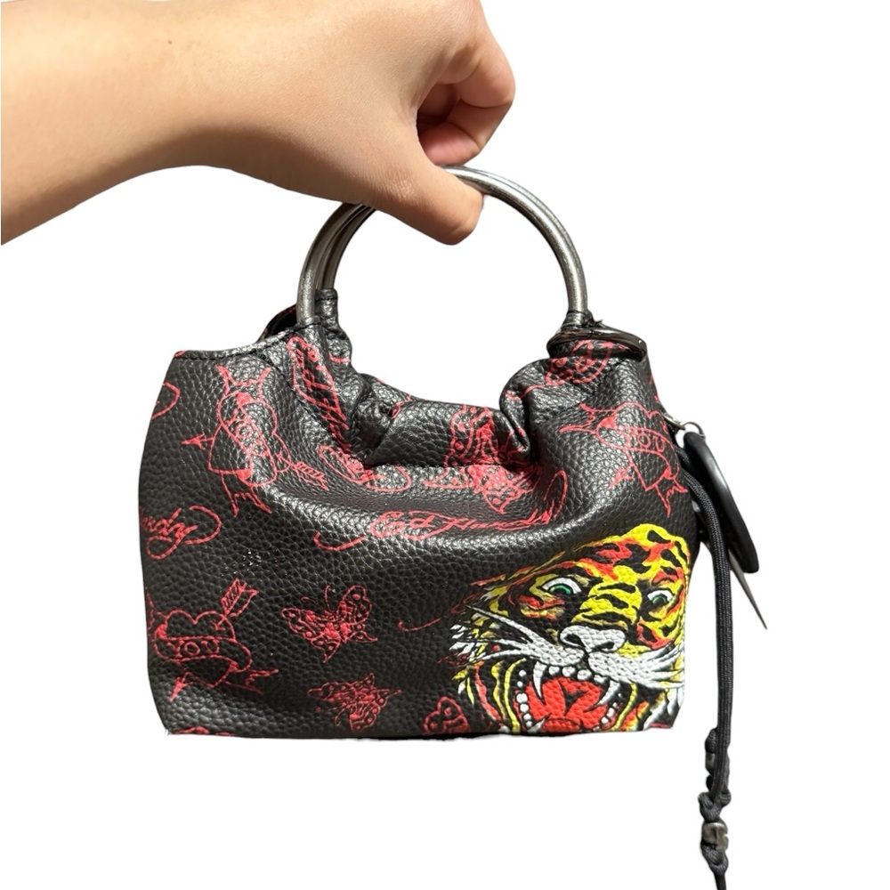 Ed Hardy Black and Red Mini Bag with Tiger Design